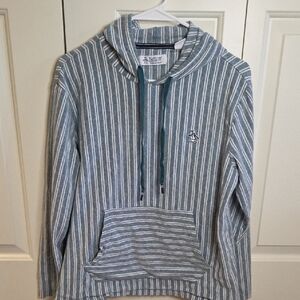 Original Penguin Men's Hoodie Sweater - Gray and White Stripes